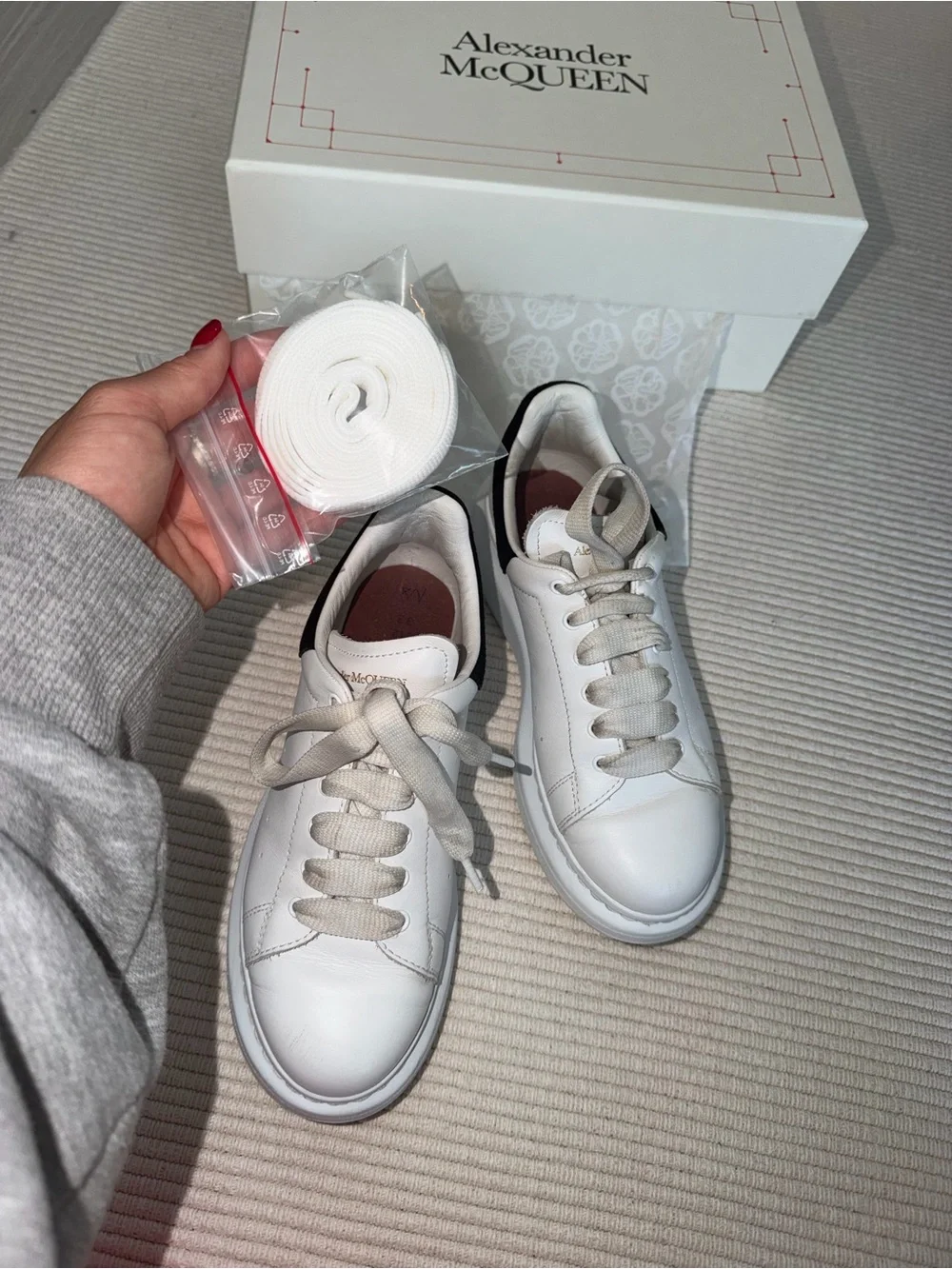 Alexander McQueen White Leather Sneakers with Cream Laces